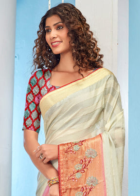 Beige Chiffon Silk Printed Saree With Blouse Piece