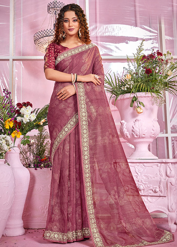 Purple Organza Zari Woven Saree With Blouse Piece