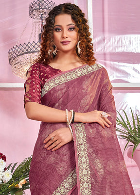 Purple Organza Zari Woven Saree With Blouse Piece