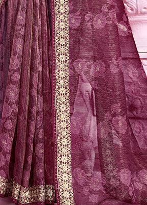 Wine Organza Zari Woven Saree With Blouse Piece