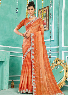 Orange Chiffon Silk Embroidered Saree With Blouse Piece