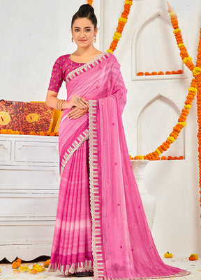 Pink Chiffon Silk Embroidered Saree With Blouse Piece