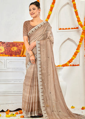 Mauve Chiffon Silk Embroidered Saree With Blouse Piece