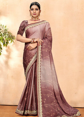 Mauve Chiffon Silk Embellished Saree With Blouse Piece