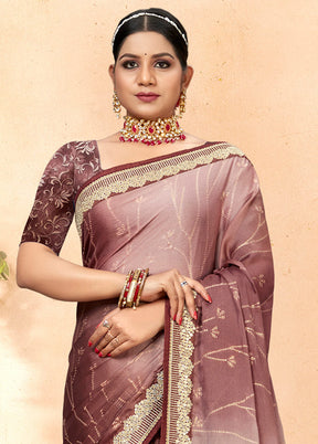 Mauve Chiffon Silk Embellished Saree With Blouse Piece