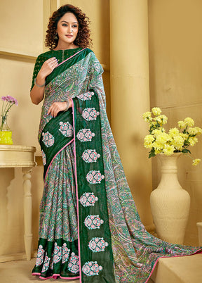 Multicolor Chiffon Silk Embroidered Saree With Blouse Piece