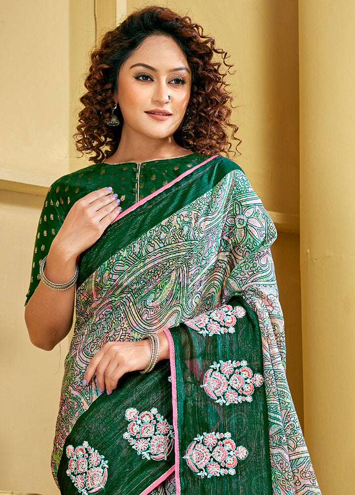 Multicolor Chiffon Silk Embroidered Saree With Blouse Piece