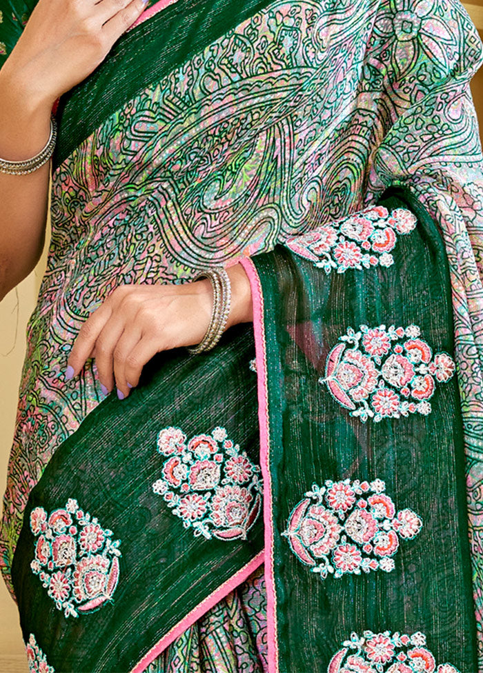 Multicolor Chiffon Silk Embroidered Saree With Blouse Piece