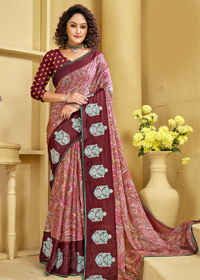 Multicolor Chiffon Silk Embroidered Saree With Blouse Piece