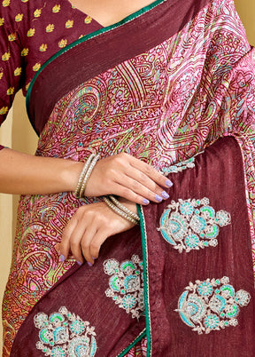 Multicolor Chiffon Silk Embroidered Saree With Blouse Piece