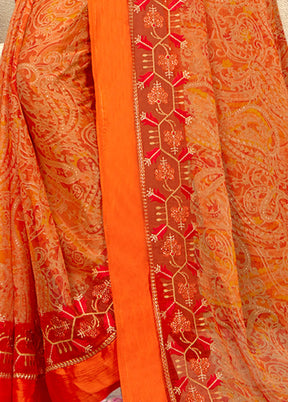 Orange Chiffon Silk Embroidered Saree With Blouse Piece