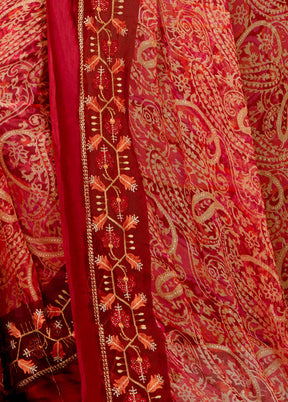 Maroon Chiffon Silk Embroidered Saree With Blouse Piece