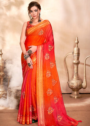 Orange Chiffon Silk Zari Woven Saree With Blouse Piece