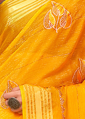 Yellow Chiffon Silk Zari Woven Saree With Blouse Piece