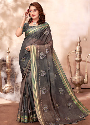 Black Chiffon Silk Zari Woven Saree With Blouse Piece