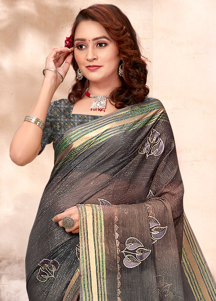 Black Chiffon Silk Zari Woven Saree With Blouse Piece