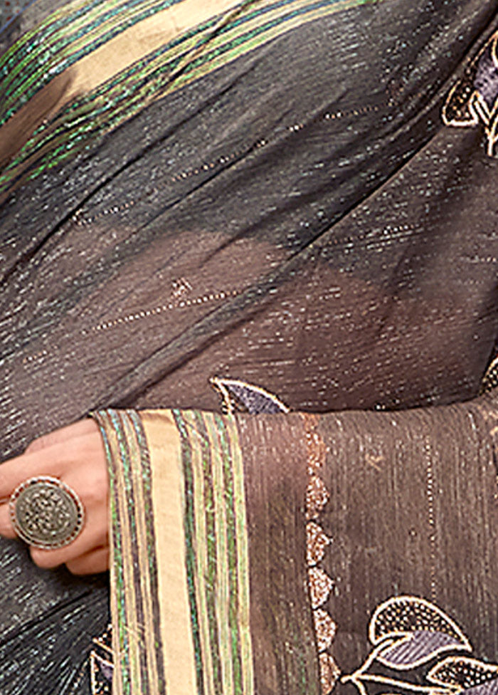 Black Chiffon Silk Zari Woven Saree With Blouse Piece