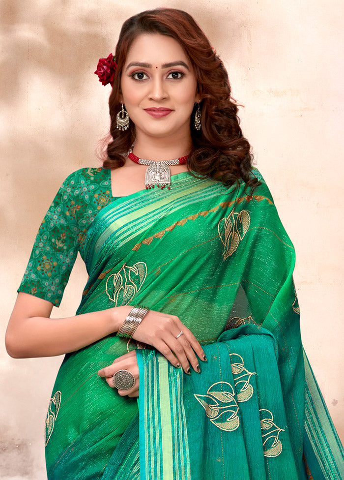 Turquoise Green Chiffon Silk Zari Woven Saree With Blouse Piece