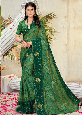 Green Georgette Foil Emblished Saree With Blouse Piece