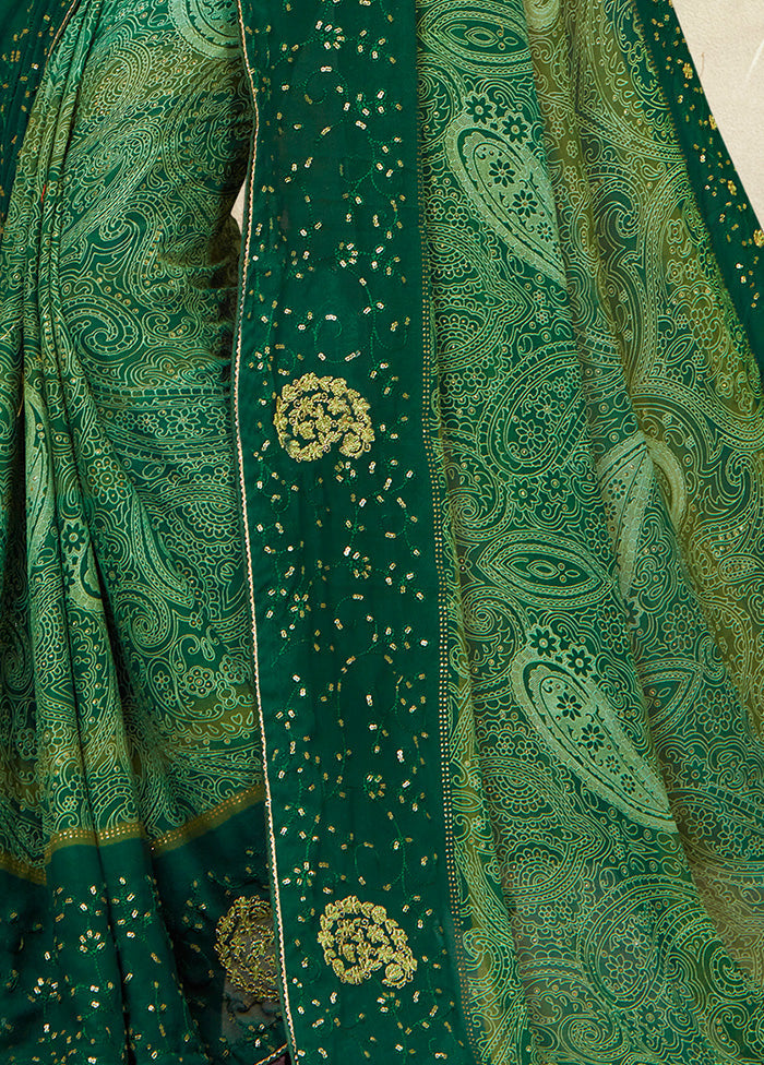 Green Georgette Foil Emblished Saree With Blouse Piece