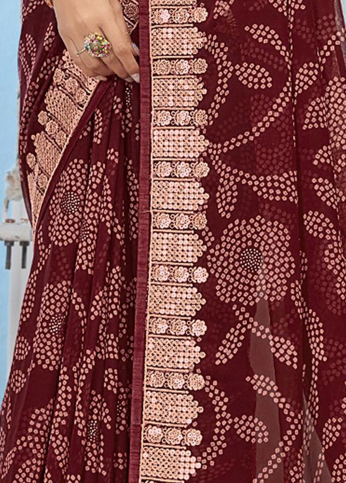 Maroon Chiffon Silk Foil Embellished Saree With Blouse Piece