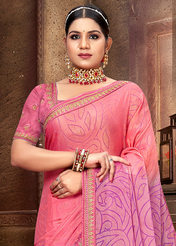 Pink Spun Silk Embelished Saree With Blouse Piece