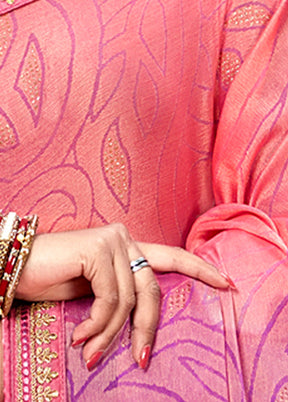 Pink Spun Silk Embelished Saree With Blouse Piece