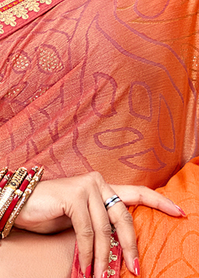 Orange Spun Silk Embelished Saree With Blouse Piece