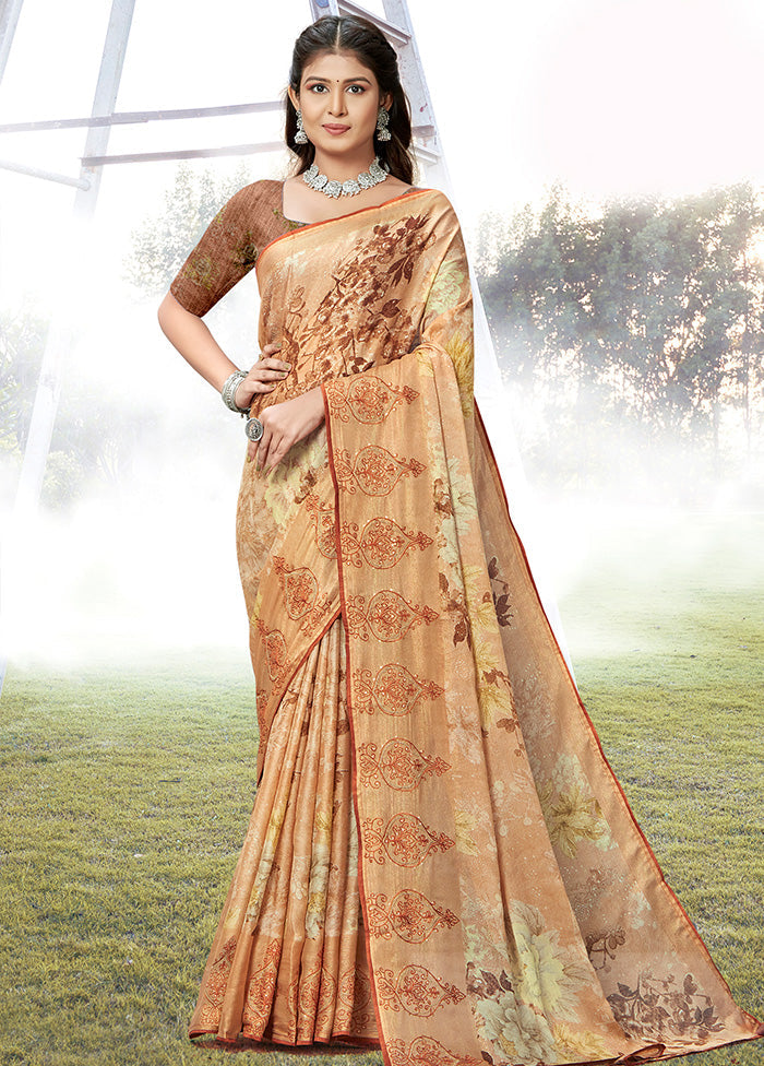 Orange Chiffon Silk Embroidered Saree With Blouse Piece