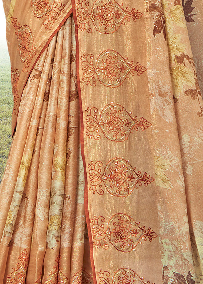 Orange Chiffon Silk Embroidered Saree With Blouse Piece