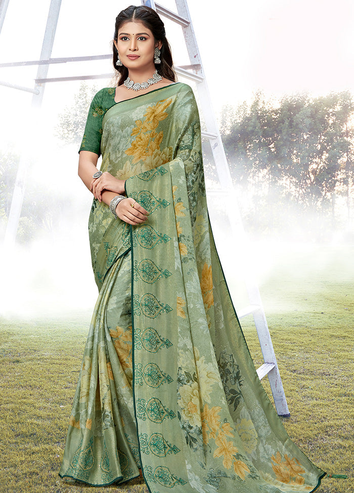 Green Chiffon Silk Embroidered Saree With Blouse Piece