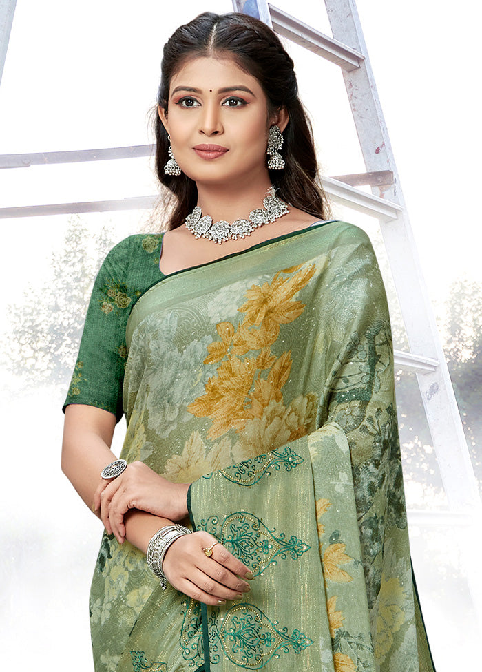 Green Chiffon Silk Embroidered Saree With Blouse Piece