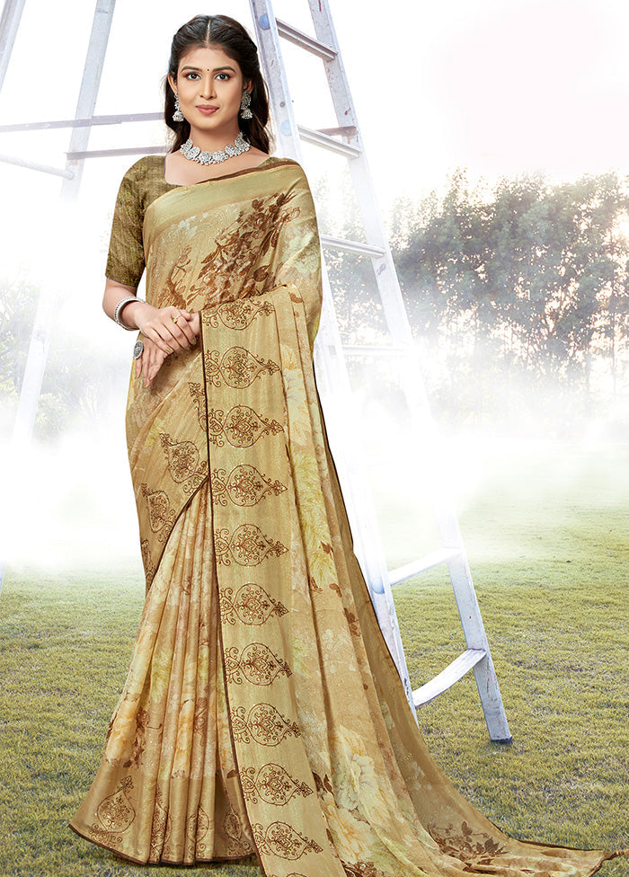 Brown Chiffon Silk Embroidered Saree With Blouse Piece