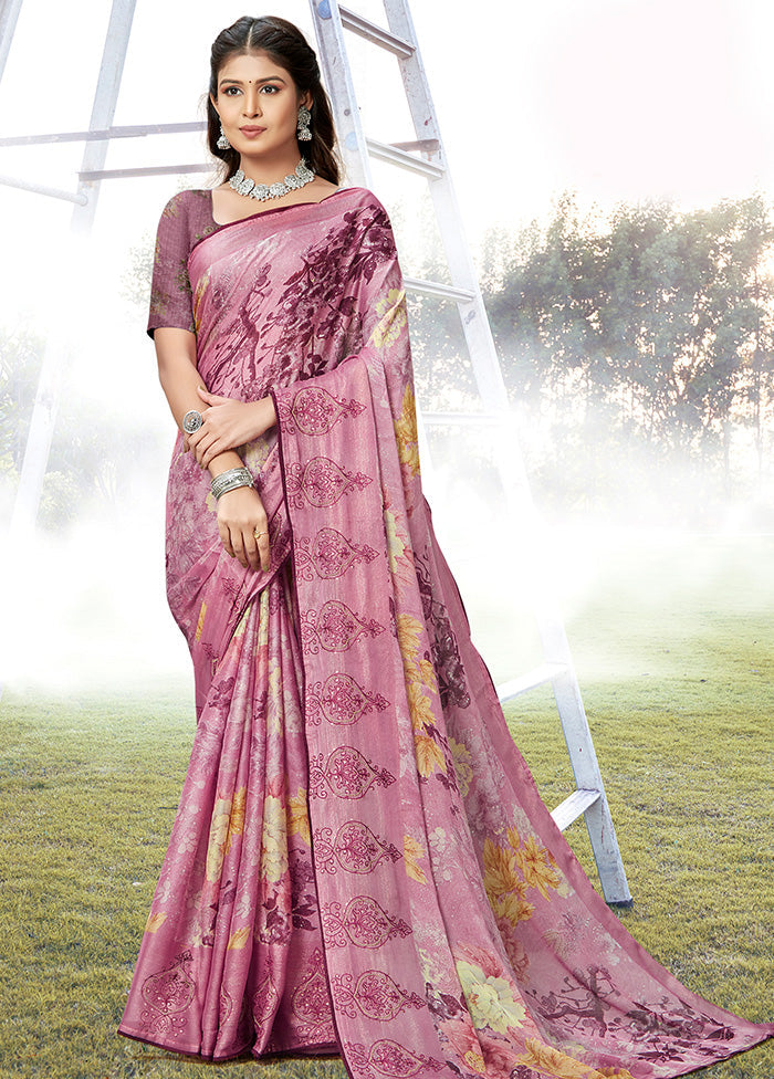 Purple Chiffon Silk Embroidered Saree With Blouse Piece