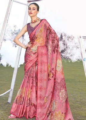 Pink Chiffon Silk Embroidered Saree With Blouse Piece