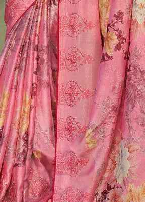 Pink Chiffon Silk Embroidered Saree With Blouse Piece