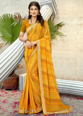 Yellow Georgette Foil Emblished Saree With Blouse Piece