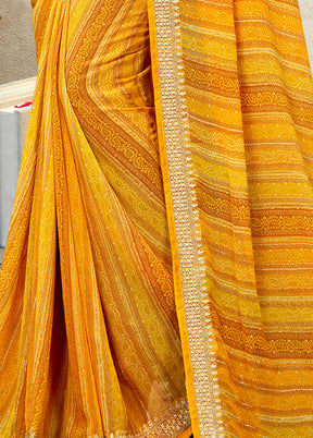 Yellow Georgette Foil Emblished Saree With Blouse Piece