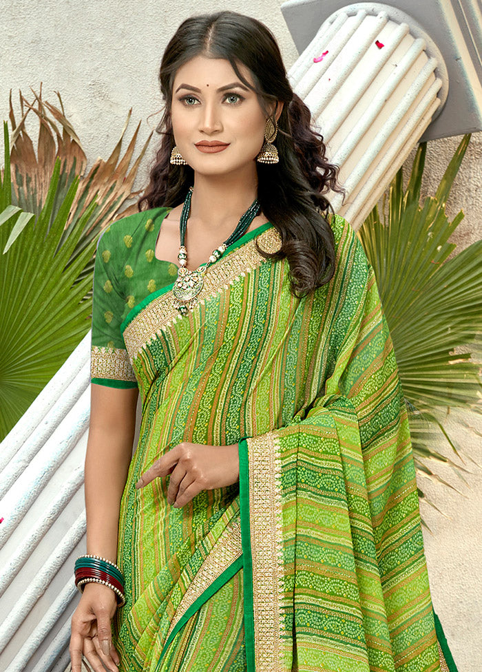 Green Georgette Foil Emblished Saree With Blouse Piece