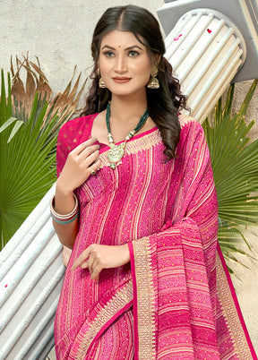 Pink Georgette Foil Emblished Saree With Blouse Piece