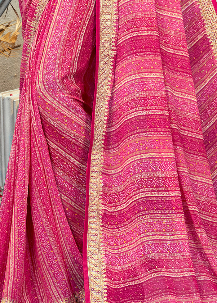 Pink Georgette Foil Emblished Saree With Blouse Piece