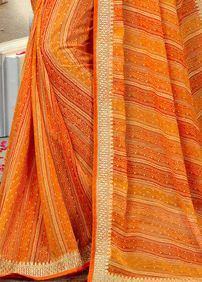 Orange Georgette Foil Emblished Saree With Blouse Piece