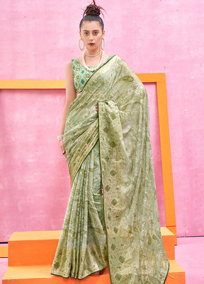 Sea Green Chiffon Silk foil Emblished Saree With Blouse Piece