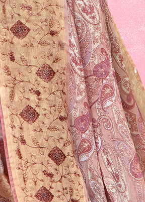 Peach Chiffon Silk foil Emblished Saree With Blouse Piece