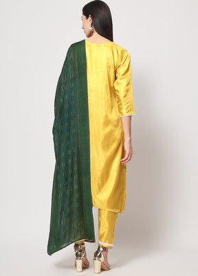 3 Pc Yellow Readymade Silk Suit Set