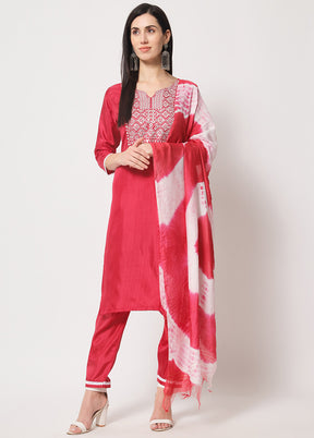 3 Pc Pink Readymade Silk Suit Set