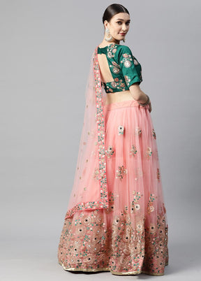 3 Pc Pink Crepe Semi Stitched Lehenga Set